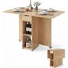 COSTWAY Tavolo da Pranzo Pieghevole, Tavolo Salvaspazio per 4-6 Persone con 2 Ripiani, Cassetto e Ruote a Freno, Tavolino Cucina per Cucina, Soggiorno e Ufficio, 120 x 72 x 75 cm (Naturale)