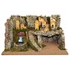 Aurora Store Scenario Presepe Completo con Cascata in Movimento e Scalinata in Sughero Ambientazione su 2 Livelli con Casette e casolari, con Grotta 60x35 x h. 36 cm Vuoto Artigianale Base Legno