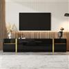 BTM Mobile Porta TV da Terra Lucido con Cassetti e Ante, Bordi Color Oro Mobiletto TV, Soggiorno Moderno Mobili Nero