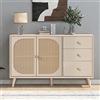 Idemon Sala da pranzo, soggiorno, cassettiera, credenza con ante e cassetti, credenza con ampio spazio bianco e crema, larghezza 120 cm