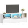 Hzuaneri Mobile TV con Illuminazione RGB LED, Tavolino Porta TV fino a 65 Pollici, Lungo 143,5 cm, 3 Cassetti 3 Scomparti Aperti, 40 x 143,5 x 50 cm, per Soggiorno, Camera da Letto, Bianco-Argento