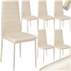 tectake® Set 6 Sedie Sala da Pranzo, Sedie Cucina in Similpelle, Gambe in Acciaio, Sedie da Pranzo Moderne dal Design Elegante, Sedie da Cucina Antiscivolo - Beige