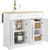 SoBuy Carrello Cucina con Ruote, Isola Cucina con Piano di Lavoro Estensibile in Legno, 2 Cassetti e Ripiani Regolabili Credenza Cucina Salvaspazio Penisola Cucina Bianco 113x(44-69) x91 FKW129-WN