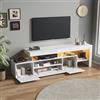 VIEKOS Mobile per TV con 3 armadi, 192 x 37 x 53 cm, con LED, lucido e tavolo per TV, adatto per TV da 85 pollici, bianco