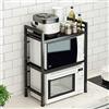 HUOLE Microonde Forno,Scaffale espandibile a 2 livelli, per microonde, per cucina, con ganci per appendere la cucina e la conservazione-40/64 * 36,5 * 78 cm nero