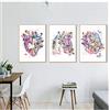 HSFFBHFBH Quadro su Tela Immagine Poster e Stampe mediche umane Organi Poster Stampa ad Acquerello Cuore Polmoni Immagini Clinica Decor 40x60 cm (15,7x23,6) x3 Senza Cornice