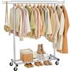 SONGMICS Stand Appendiabiti con Ruote, Estensibile, Portata Totale 100 kg | Attaccapanni per Carichi Pesanti, (92-132) x 45 x 161,5 cm, Argento, Collezione PATAYE HSR13S