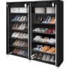 LANTUS Armadio in Tessuto, Guardaroba, Appendiabiti, Ripiani Portaoggetti,con Asta per Abiti con Copertura, Capiente, per Borse, Giocattoli, Scarpe, Soggiorno, Camera da Letto, 120*30*110 cm - nero puro