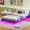 HOOBRO Letto Singolo 90 x 200 cm con Stazione di Ricarica e Striscia LED, 2 Prese e 2 Porte USB, Struttura Letto in Metallo, Grigio Scuro EGYZ011CDBF01
