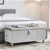 Vida Designs Pouf, Poggiapiedi, in Velluto Argentato, Valencia Ottoman, Fabric with Lid, Seat, Stool, Window Bench, Chest, Toy Storage Box, Pouf, Footstool, Silver Velvet, H 46 x L 102 x P 42 cm