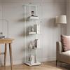 BPKADHY - Vetrinetta in vetro con illuminazione LED, vetrinetta a piantana con 4 ripiani in vetro e 1 porta in vetro con serratura, vetrinetta per soggiorno, ufficio, oggetti da collezione, libri