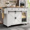Moimhear Isola della cucina, carrello da portata con piano di lavoro estraibile, carrello da cucina su ruote, armadio da cucina con 2 ante scorrevoli e 3 cassetti