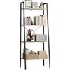 WOLTU Scaffale a Scala in Legno Libreria a 4 Ripiani per Soggiorno Fioriera Balcone, 60x35x148 cm Rovere Chiaro+Nero RGB9283hei