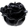 Hervit Candela a Forma di Rosa Laccata Nera - Scatola Regaolo con Nastro Organza Nero - 4 Dimensioni e 7 Colori - Candela di Cera a Fiore Elegante Segnaposto Feste a Tema Segna Posto Chic - Ø12x8cm