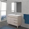 Inbagno Mobile Bagno a Terra 100 cm, Linea Way 3 cassetti + 2 Ante, Completo di lavabo e Specchio (Rovere Chiaro)