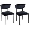 CLP Sedia da pranzo set 2 pezzi, sedia ospite Gambell velluto, sedia imbottita moderna con schienale e gambe in metallo, 130 kg, Colore:nero