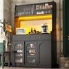 Lcoho Armadio da cucina, mobile alto, armadietto a buffet con ripiani regolabili, armadio da pranzo con 2 cassetti, credenza con illuminazione a LED, colori luce variabili (nero)