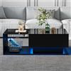 KOMHTOM Tavolino da caffè nero con piano in vetro e piano lucido, tavolino a LED con cassetto tavolino moderno mobili da salotto (nero)