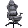 Dowinx Sedia da gioco ergonomica reclinabile in stile racing con supporto lombare massaggiante, braccioli 4D, sedia per computer in pelle PU con poggiapiedi retrattile grigio