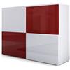 Vladon Madia Rova, Mobile a 4 Ante, Bianco Opaco/Bianco Lucido/Bordeaux Lucido (92 x 72 x 35 cm)