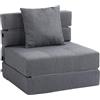 HOMCOM Divano Letto Futon Pieghevole 2 in 1 Convertibile con Cuscino Lavabile, Pouf Letto Singolo da Terra Poltrona Letto Salvaspazio in Tessuto Cotone Traspirante per Casa Yoga Lettura, Grigio Chiaro