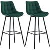 CLP Set di 2 sgabelli da bar Dartford I Sgabello da bar imbottito I Struttura in metallo | Colore verde Materiale Velluto