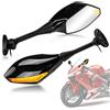 PSLER Specchietti Retrovisori Con Luce di Svolta a LED per La Maggior Parte Delle Moto Sportive(Nero Brillante)