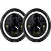 KLKWSFGFZK Gruppo Fari Per Land Per Rover Per Defender 90 Per Defender 110 Kit Fari LED Rotondi Angel Eyes Halo 4X4 Offroad Accessorio 2 Pezzi Fari Per Auto Da 7 Lampada Auto Faro(Black 2pcs)