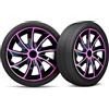 moto-MOLTICO Moltico Copricerchi - Set Copricerchi Universale 4 Pezzi - Adatto a Tutti i Cerchi in Acciaio - Copri Cerchioni - Anello di Sicurezza Regolabile - Rosa-Nero - 15 Pollici