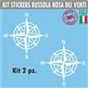 Pimastickerslab Kit 2 Adesivi Bussola Rosa dei Venti 4x4 off Road Rosa dei Venti Auto Camper Decalcomanie Scegli Colore e Misura -cod. 1655- (010 Bianco, Diametro CM 30)