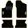 QUEMAR Kit Tappetini Auto per Fiat 600 1998-2010, Bordo Giallo, 2 Ricami | Kit Tappeti Moquette e Gomma su Misura / Set 2 Anteriori + 2 Posteriori / Ricami e Colori Personalizzati / Antiscivolo