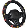 Generic Coprivolante Auto Universale 15 Pollici (37-38 cm), Nero con Fiori e Coccinelle, Copri Sterzo Antiscivolo Inodore, in Tessuto, Accessori Auto