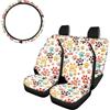 Seanative - Set di 4 coprisedili per auto con stampa di zampe di cane colorate, set completo per interni auto, con copertura per volante, adatti universalmente per uomini e donne, motivo: impronte