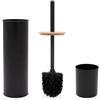 Brand Srl Porta Scopino Haiti Acciaio Nero Opaco e BambÙ 9.5x9.5x39h cm