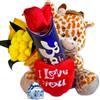 MY TEST Idea Regalo Maestre - Peluche Giraffa15cm + 37,5gr Baci Perugina + Rosa Rossa + Bouquet di Mimosa - Regalo Uomo|Donna|Mamma