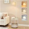 VASAGLE Tavolino con Lampada, Lampada da Terra 3 in 1 con Tavolino e Cesto in Tessuto da Soggiorno Salotto, Lampadina LED Regolabile Inclusa, Paralume ad Angolo, Acciaio, Bianco Opaco LFL004WC04