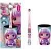 TUTTINFARMA Setablu Kit Igiene Orale per Bambini, Spazzolino e Bicchiere con Design Cartone Animato, Rosa e Viola