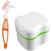 SagaSave Custodia per protesi e kit di spazzole, contenitore da bagno per dentiera con filtro per denti finti [verde mela]