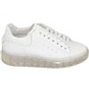 Malu Shoes Sneakers Donn Bassa in Vera Pelle Vitello Bianco e Fortino in Tinta con Fondo Trasparente Alto Moda comode Made in Italy (36 EU)