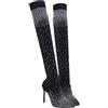 Generic Nero,42 EU, Stivali Alti Fino alla Coscia per Le Donne Stivali Elasticizzati sopra Il Ginocchio Strass Glitterati Punta Aguzza Tacchi A Spillo Diamanti Stivali Lunghi Stivali