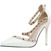 Rojeam Sandali con Cinturino Donna Decollete a Punta Chiusa Eleganti Scarpe con Tacco Tacchi, Bianco, 34 EU