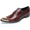 Yhsdfcn Scarpe da Matrimonio Uomo in Vera Pelle Bordeaux - Stringate Eleganti Effetto Serpente - Calzature da Cerimonia con Punta in Metallo,Rosso,48 EU