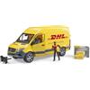 bruder - 02671 - MB Sprinter DHL con autista incluso box pallet con pacchi di spedizione, veicolo, trasportatore