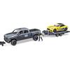 bruder 02504 - RAM 2500 Power Wagon e Roadster Racing Team, veicolo fuoristrada, rimorchio, auto da corsa, veicolo