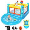 AKEYDIY Castello gonfiabile per bambini 3-6 anni, per interni ed esterni, in PVC resistente agli strappi, con piscina gonfiabile rimovibile, canestro da basket e scatola da salto, ventilatore (Castello