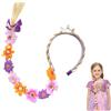 Comebachome Parrucca Rapunzel per bambini, 27 Fasce per parrucche lunghe intrecciate, Capelli Rapunzel con fiori di tiara adornati, Parrucca aggrovigliata per accessori per vestire la principessa delle ragazze