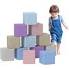 HOMCOM Set 12 Cubi Giocattolo Morbidi per Bambini 12-36 Mesi, Blocchi Schiuma per Bambini, Costruzioni Morbide in PU ed EPE, 20x20x20 cm, Multicolore Chiaro