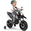 GYMAX Moto Elettrica 12V, Moto per Bambini con 2 Ruote di Supporto, Faro, Musica per Bambini 3-8 Anni, Veicolo per Bambini con Doppio Motore e Ammortizzatori, 5,5-6 km/h (Nero-Blu)