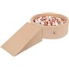 KiddyMoon Area di Gioco in Schiuma con Tondo Piscina di Palline per Bambini Piscina (100 Palline) + Cuneo, Beige Sabbia: Beige Pastello/Salmone/Bianco