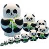 FEEL YAN Bambole russe in legno, 10 pezzi di panda russi nidificanti giocattoli in legno matrioska giocattoli simpatici animali in legno nidificante giocattoli educativi in legno per bambini